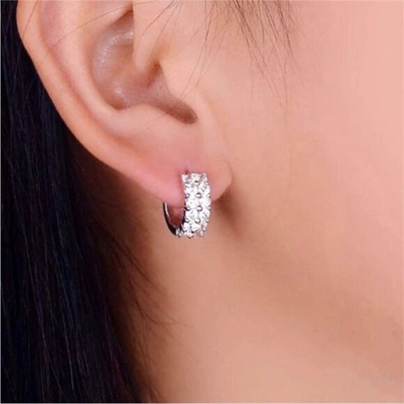 The 2 Row huggie hoop earth in 925 - Picture 3 of 6